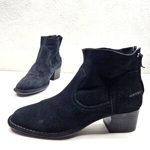 Ugg Western Casual Ankle Booties Suede Black Block Heel Short Boots Size 9.5